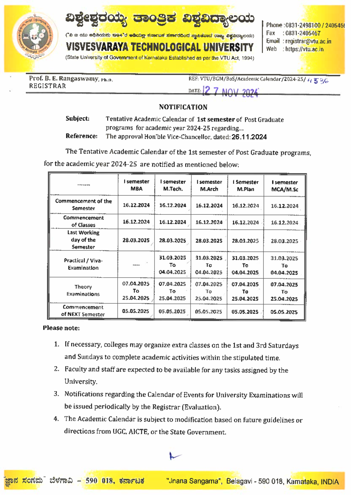 Academic Calendar 1st sem all PG 2024 25 - may 30038 Phone Fax : at ...