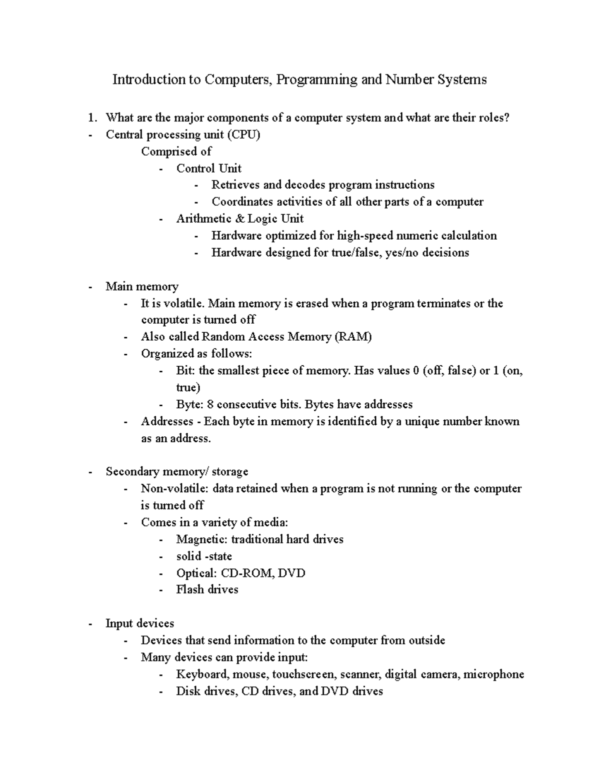 CMPT - Week 1 - Intro to Computers & Programming Lecture Notes - Studocu