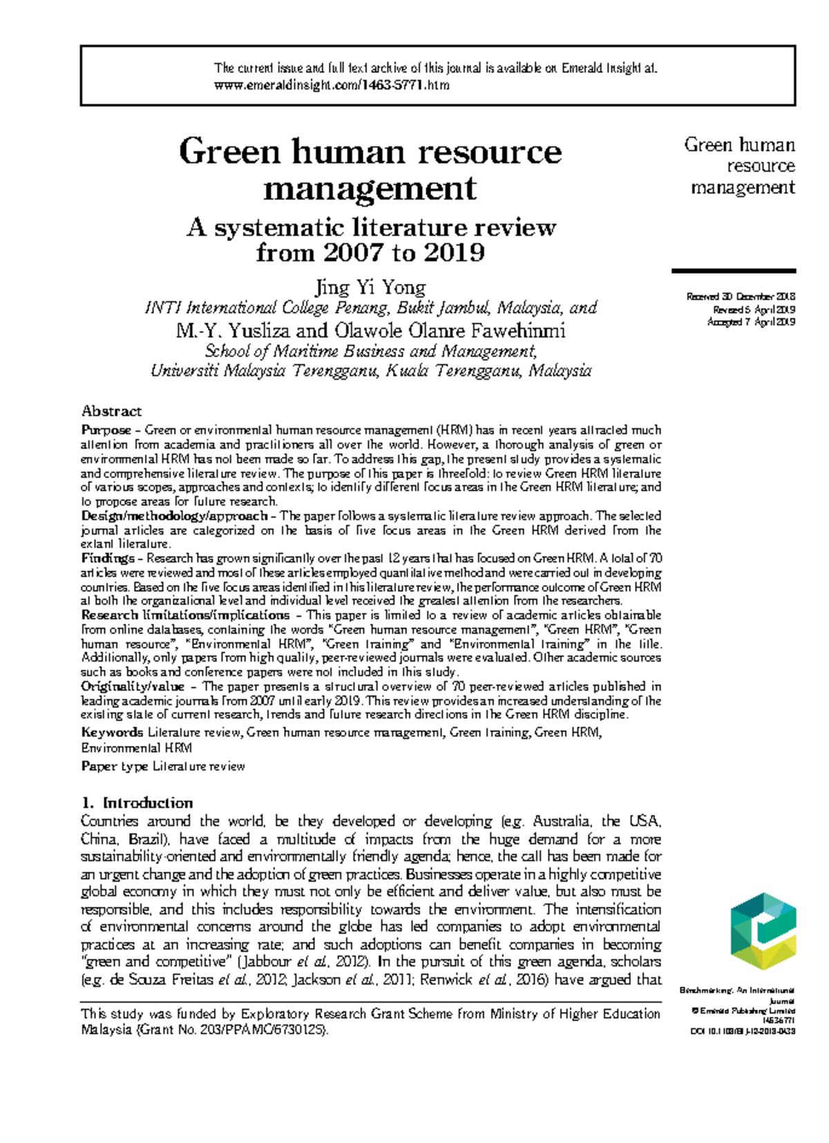 Yong2019 Green Human Resource Management: A Systematic Literature ...