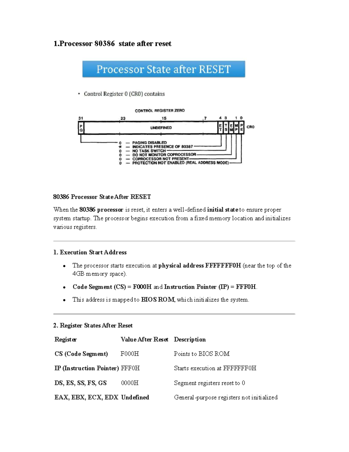 MP unit 2 - notes - 1 80386 state after reset 80386 Processor State ...