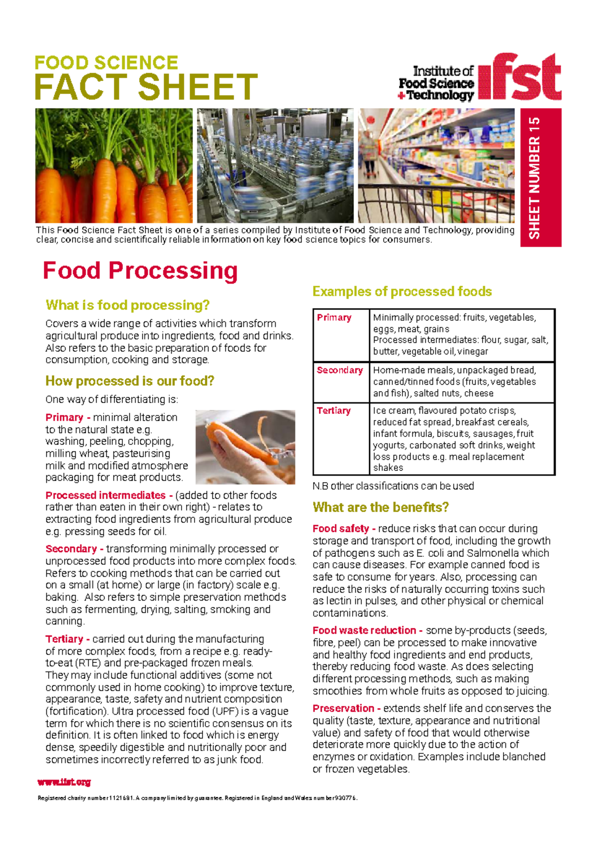 IFST Food Processing Fact Sheet: Understanding Food Transformation ...