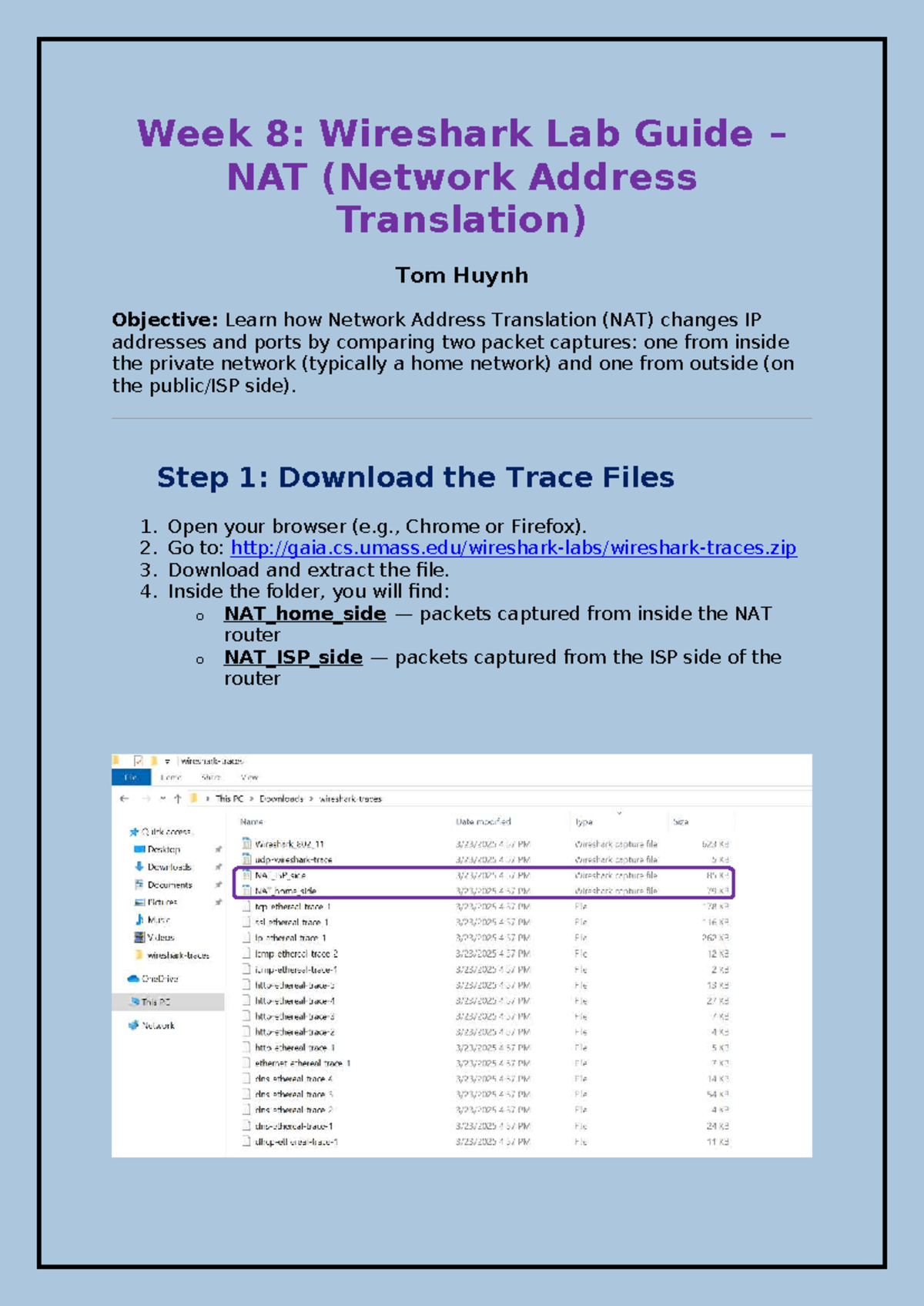 Week 8: NAT Lab Guide with Wireshark - Packet Capture Analysis - Studocu