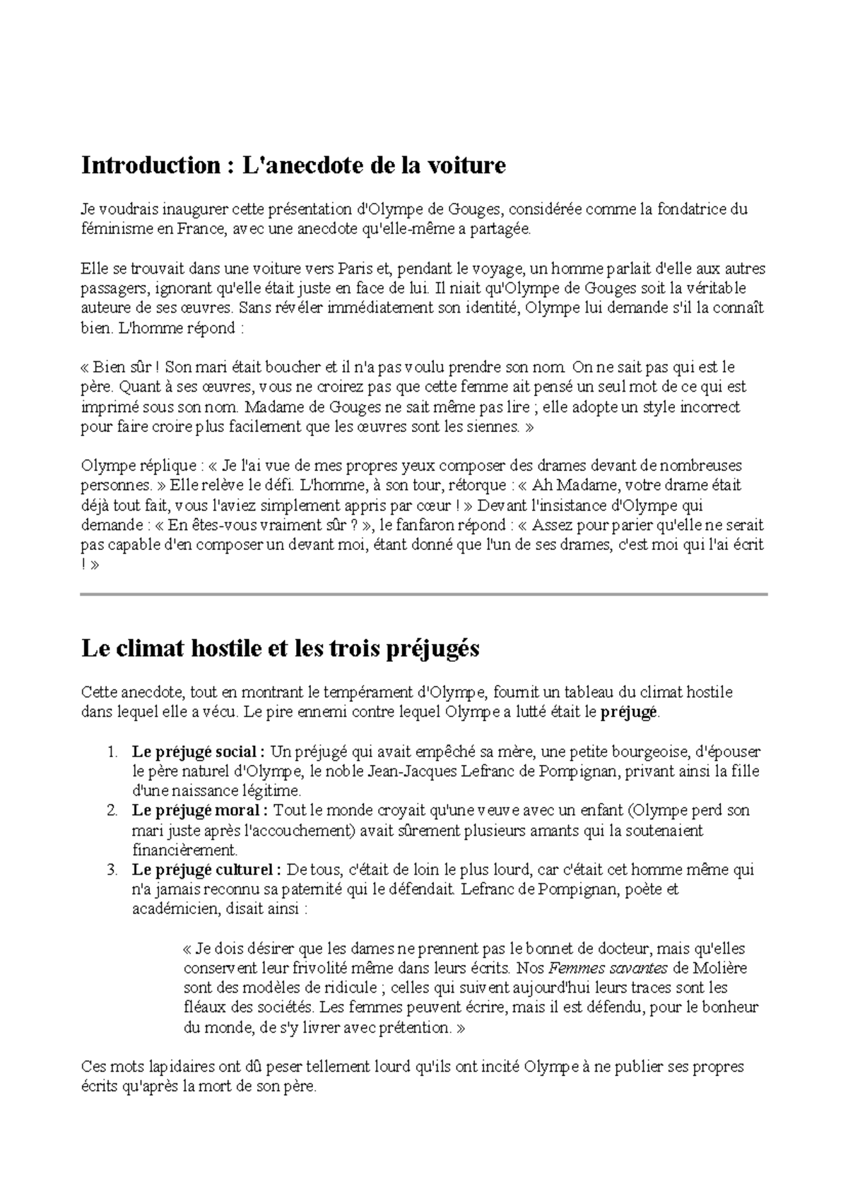 Introduction à Olympe de Gouges : Préjugés et Lutte Féministe (BL6F ...