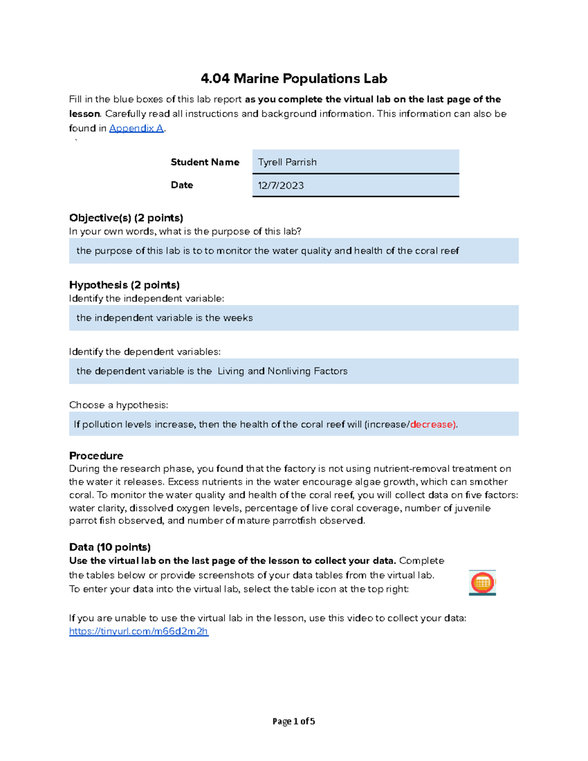 4.04 Marine Populations Lab Report Template (Rev 2022) - Studocu