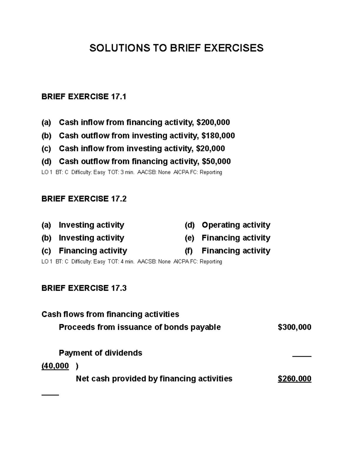 Brief Exercises CH 17 Solutions: Cash Flows & Financing Activities ...