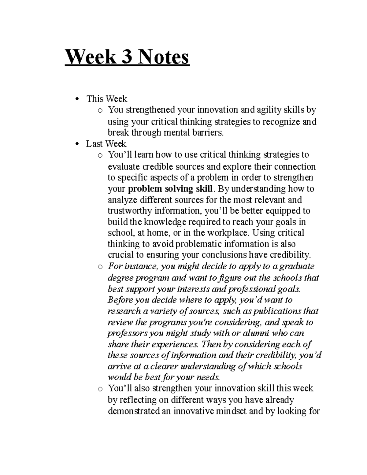 Week 3 Notes - Strengthening Critical Thinking & Innovation Skills ...