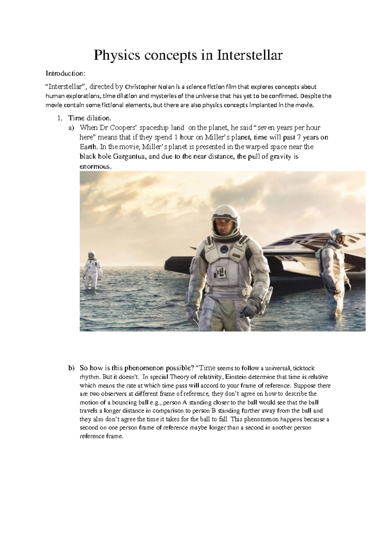 Physics 101: Assignment 3 Report on Concepts in Interstellar - Studocu