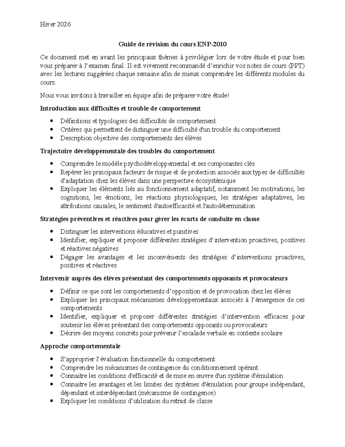 Guide de révision du cours ENP - Préparation à l'examen final - Studocu