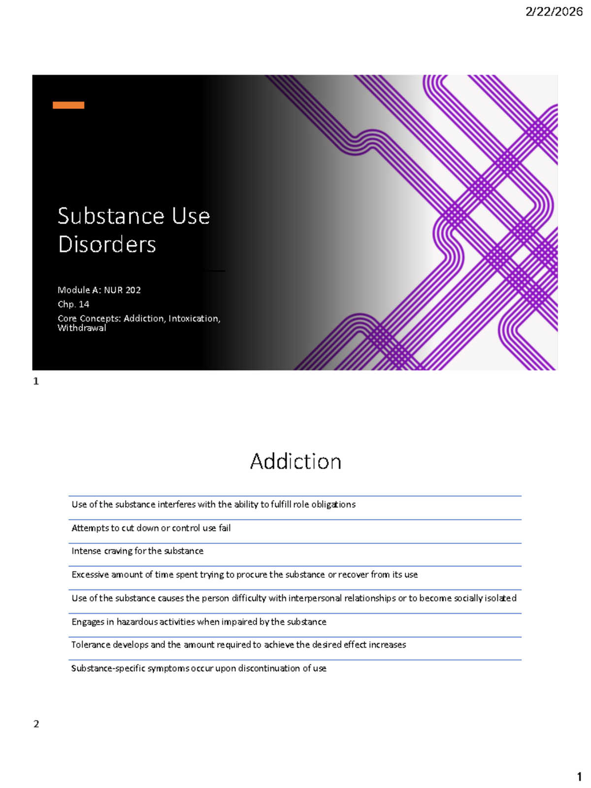 Substance Use Disorders: NUR 202 Module A - Chp. 14 - Studocu