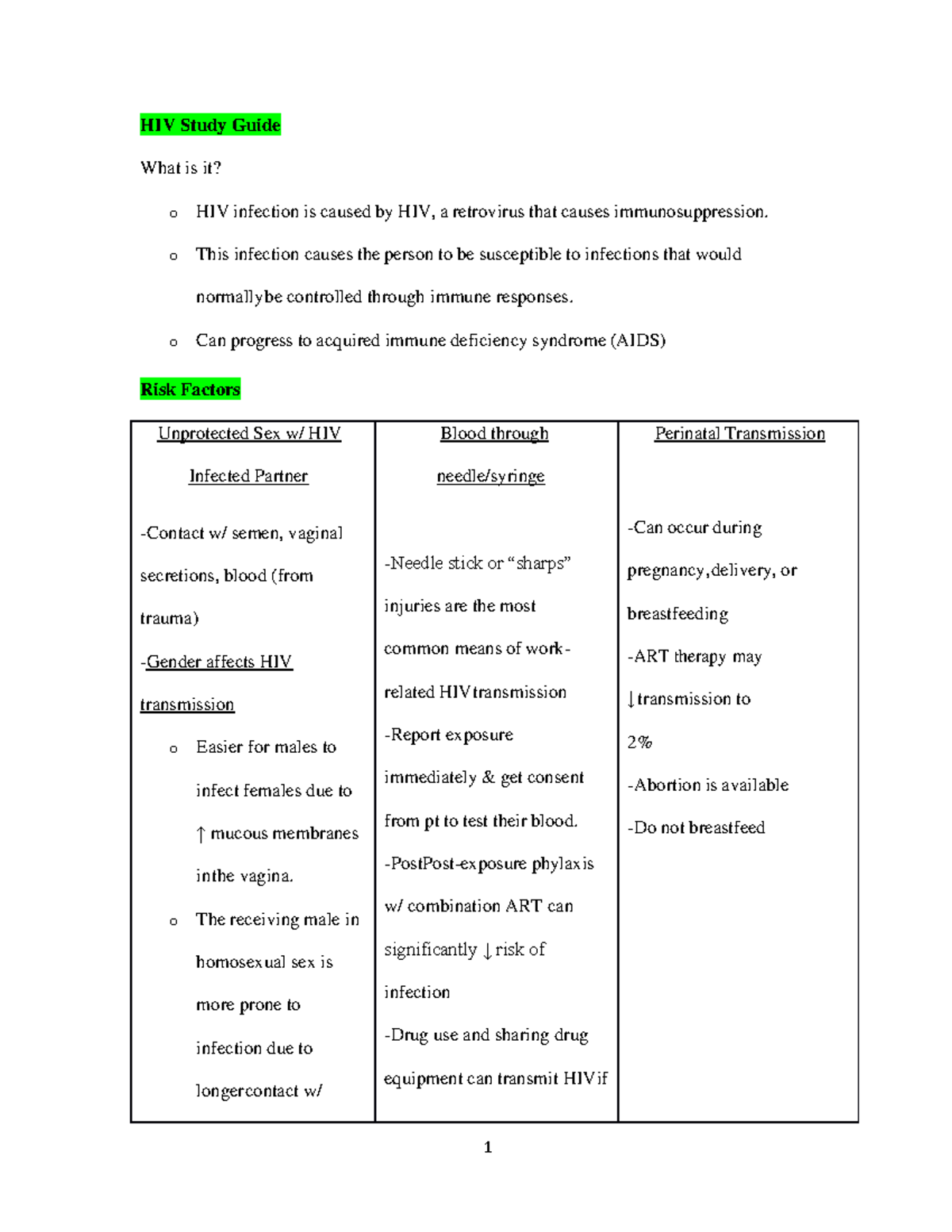 HIV Study Guide: Understanding Infection, Risks, and Diagnostics - Studocu