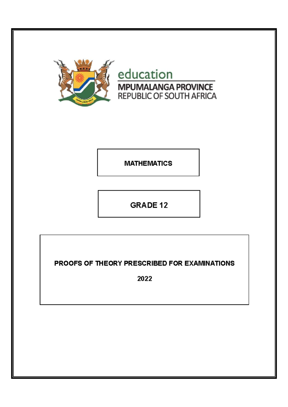 MATHEMATICS GRADE 12: PROOFS AND DERIVATIONS FOR EXAM 2022 - Studocu