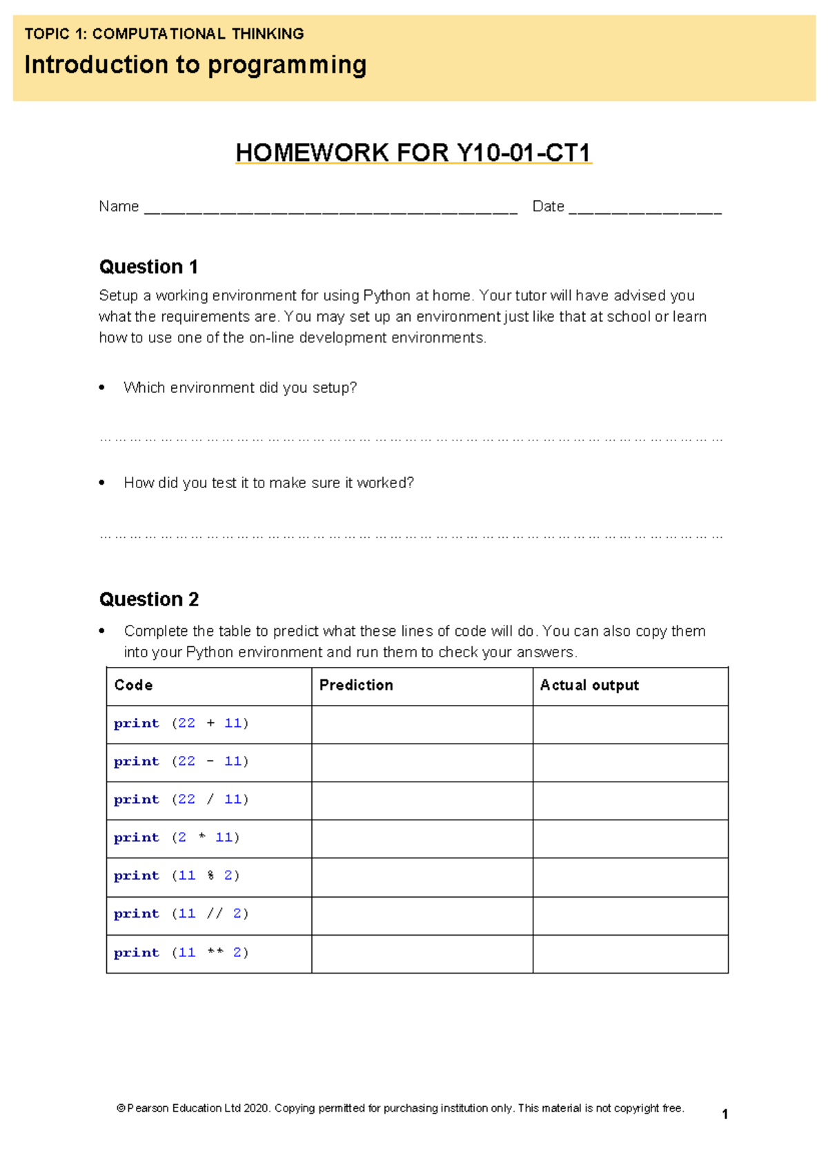 Y10-01-CT - Intro to Programming Homework Solutions & Activities - Studocu