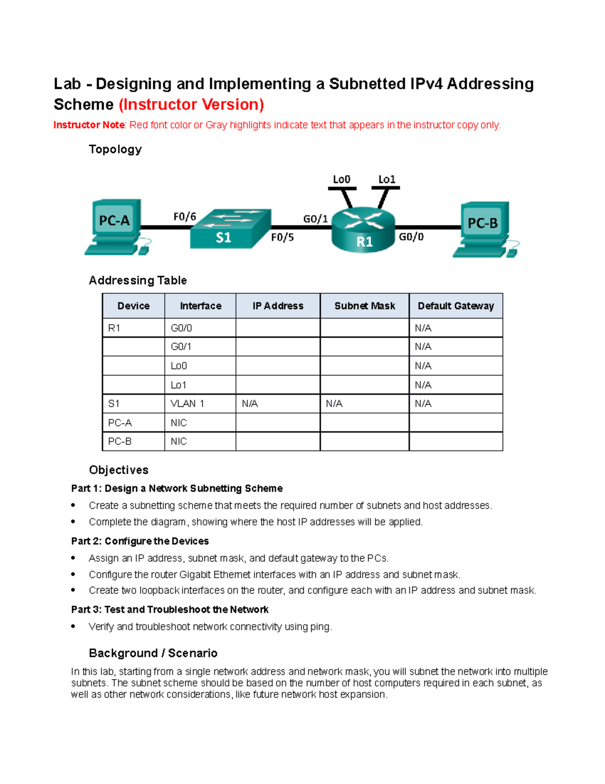 9.2.1.3 Lab - Subnetting IPv4: Design, Implement & Configure - ILM ...