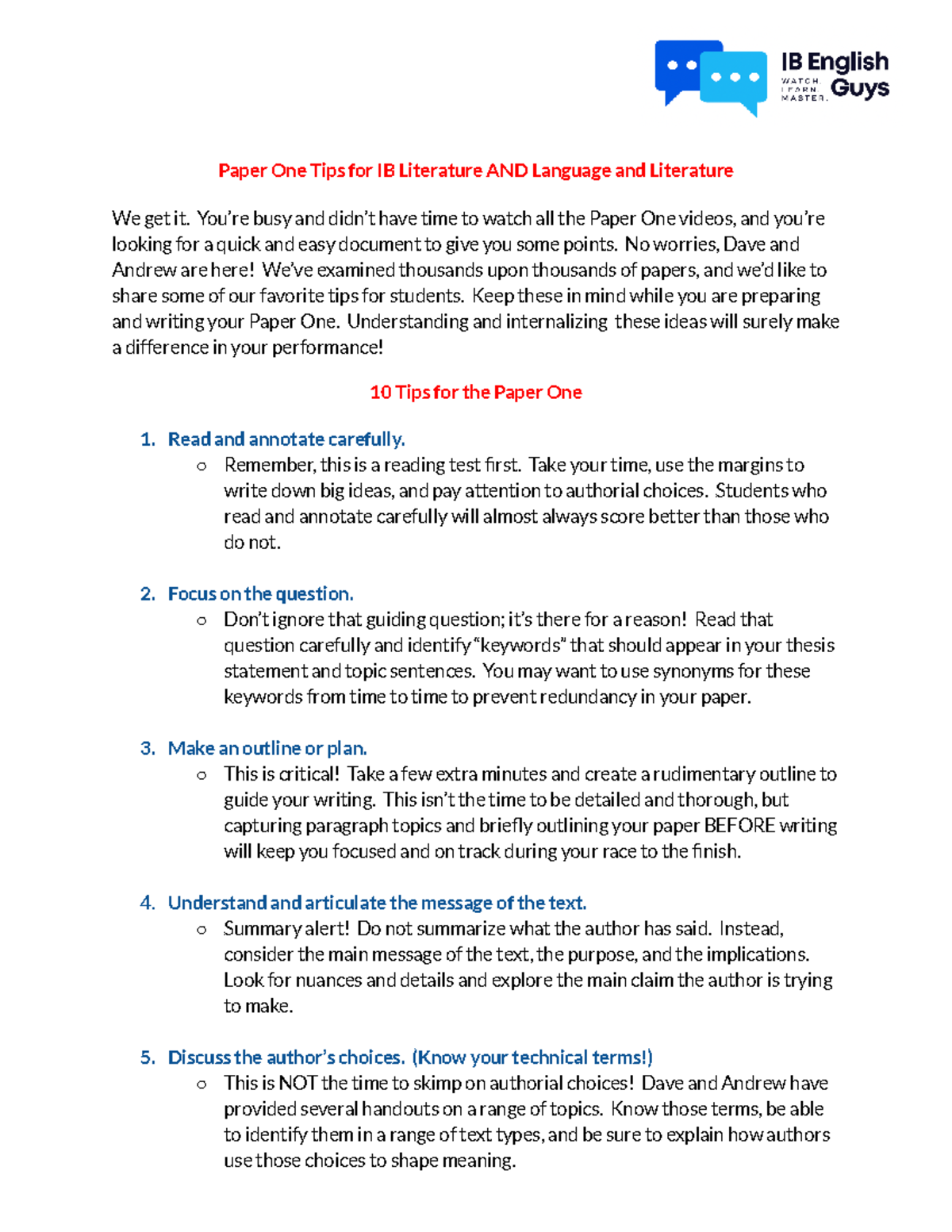 Top 10 Tips for IB Paper One: Quick Guide for Success - Studocu