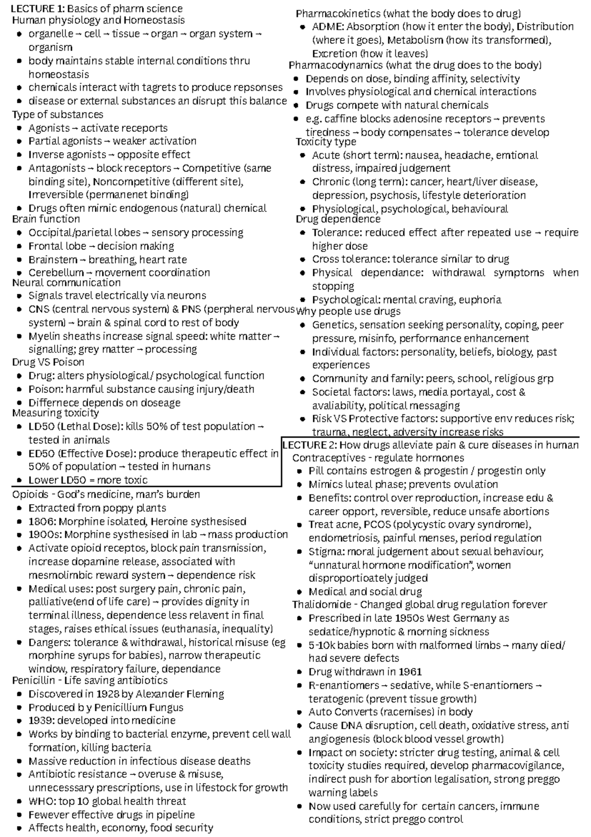 HS2195 Midterm Cheatsheet: Pharmacology Basics & Drug Effects - Studocu