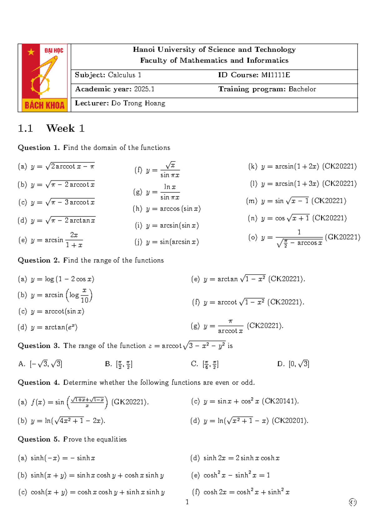 Exer MI1111E - Bài Giải Tích Nhóm Ngành 1 (2024) - Studocu