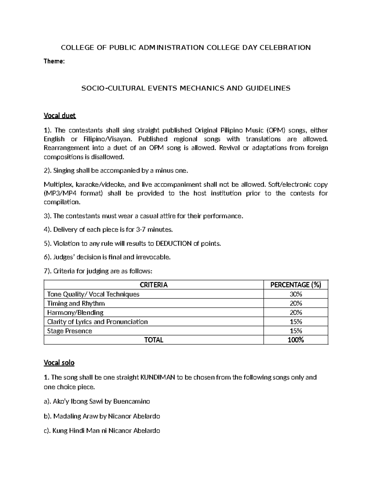 Mechanics and Guidelines for Socio-Events: CPAD College Day - Studocu