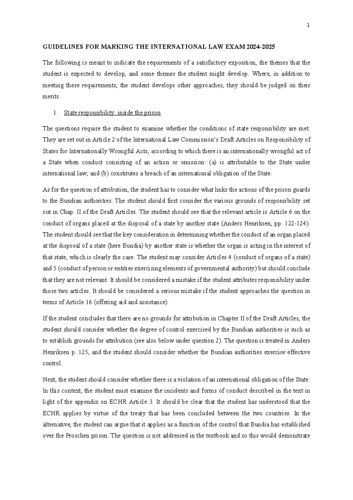 International Law E24 - Ordinary Exam 2024 - Marking Guidelines - Studocu