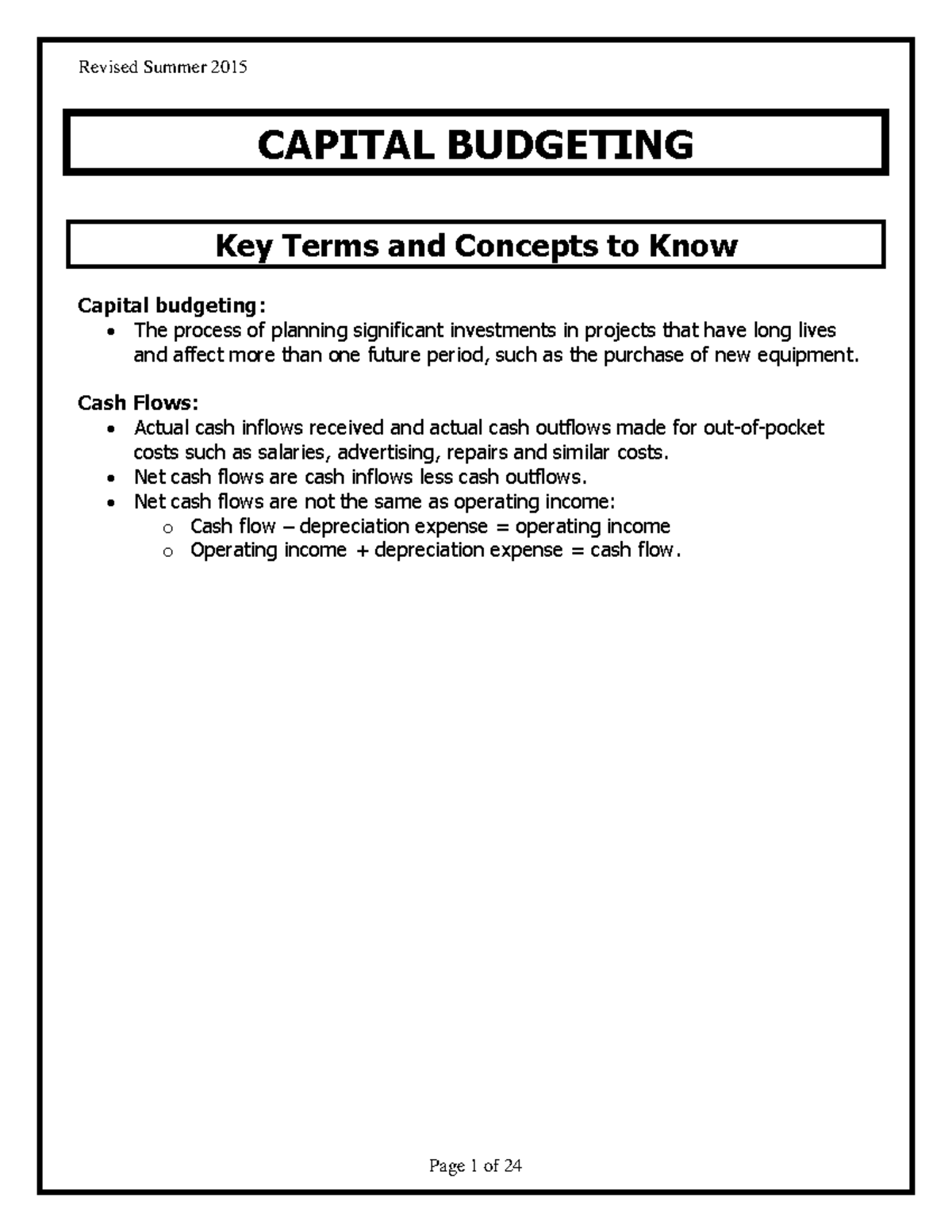 10. Capital Budgeting CR for practice - CAPITAL BUDGETING Key Terms and ...