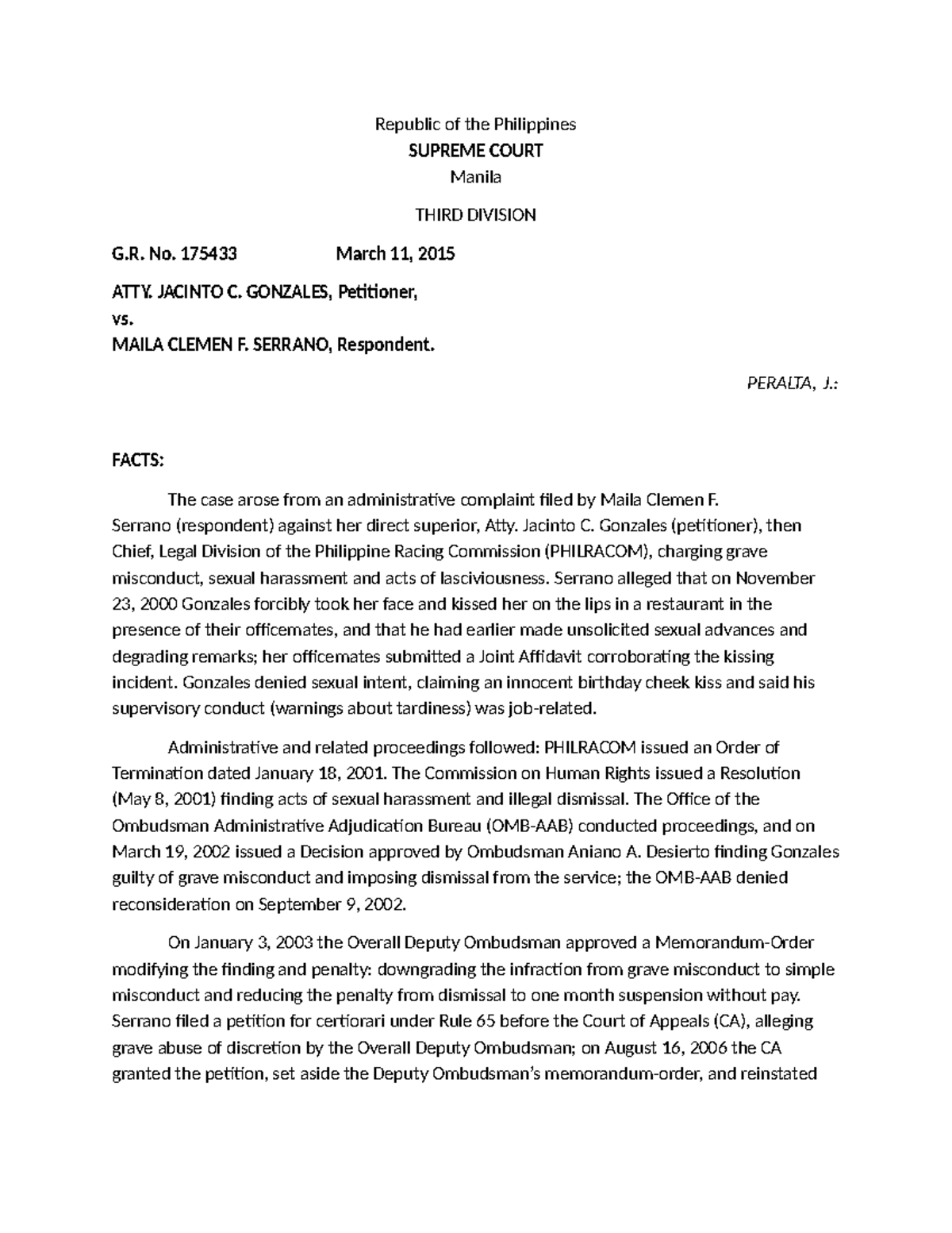 Atty. Gonzales v. Atty. Serrano: Supreme Court Ruling on G.R. No ...