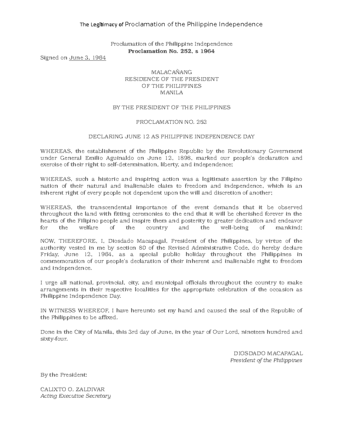The Legitimacy of the Proclamation of the Philippine Independence ...