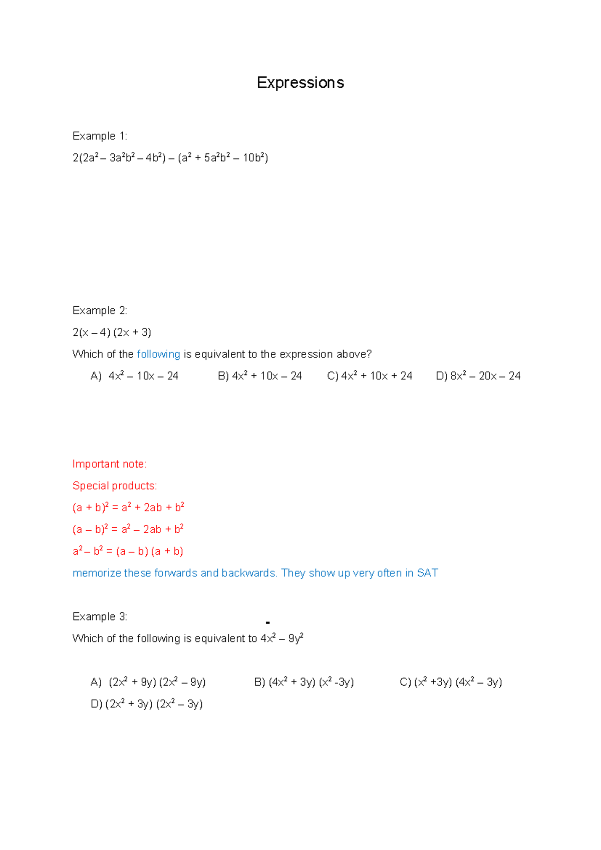 Expressions Examples and Equivalents - Math 101 - Studocu