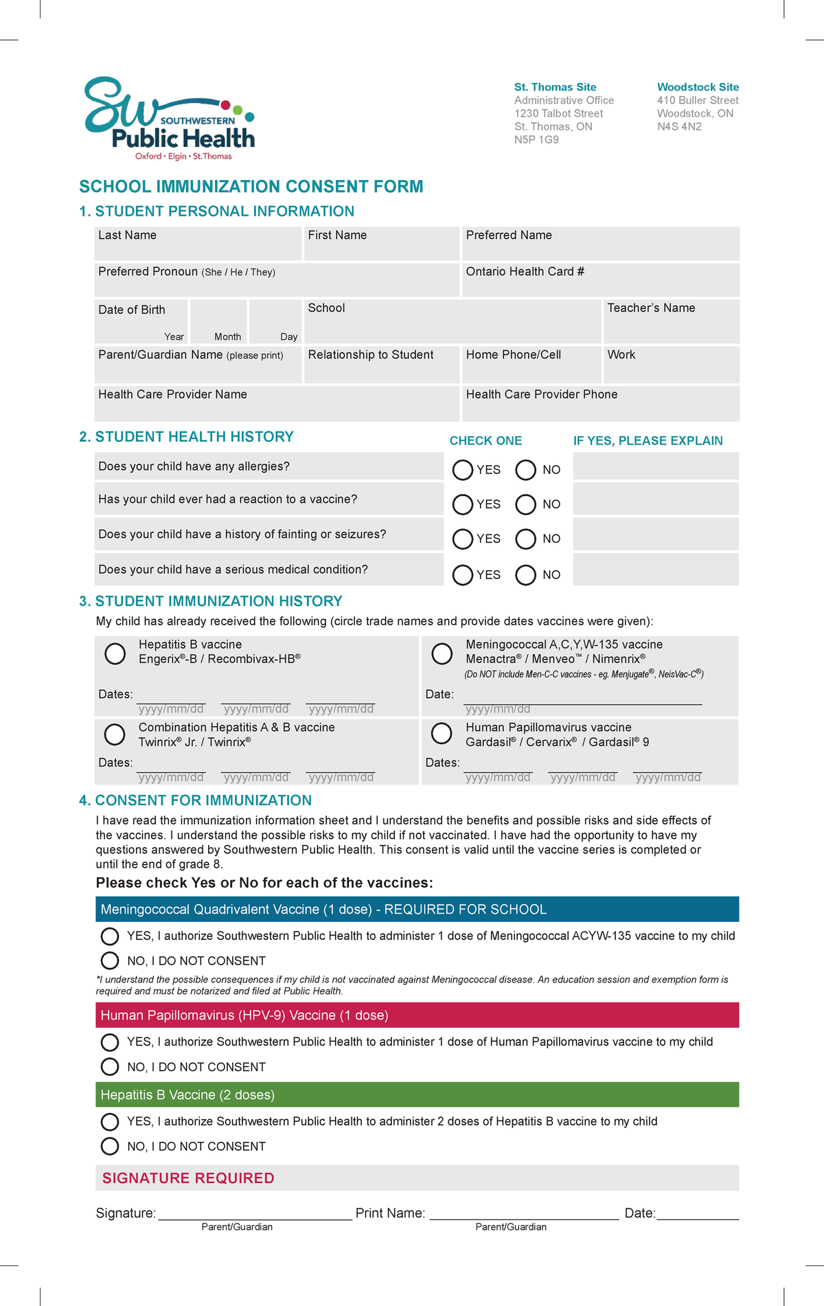 SWPH Immunization Consent Form 2024 for Student Vaccination - Studocu