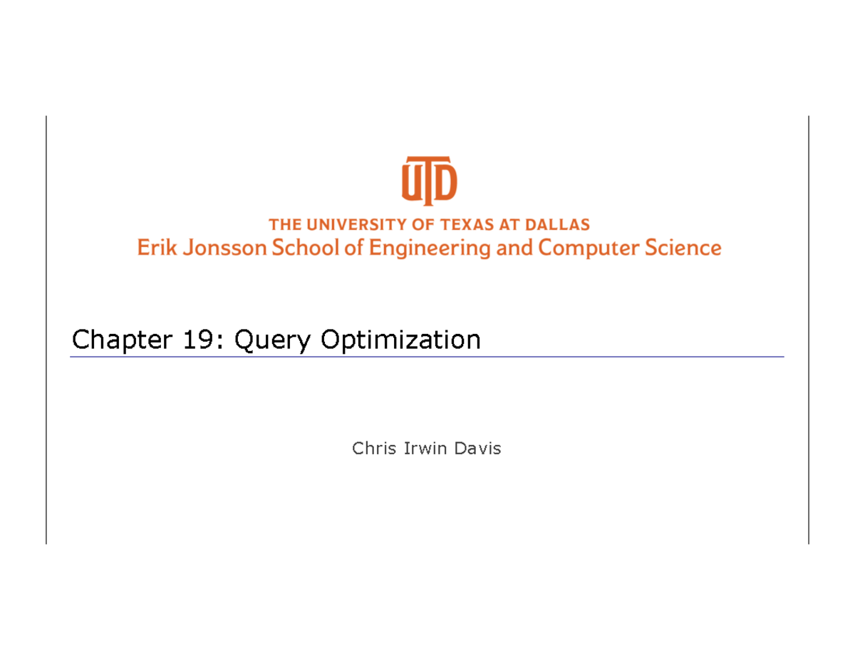 Chapter 19: Query Optimization - Studocu