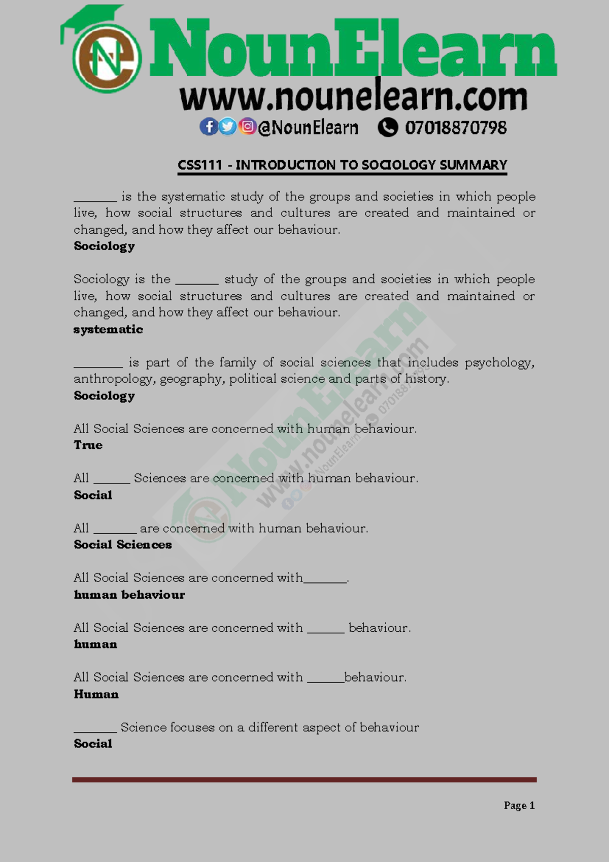 CSS111 Final Exam Summary: Key Concepts in Sociology - Studocu