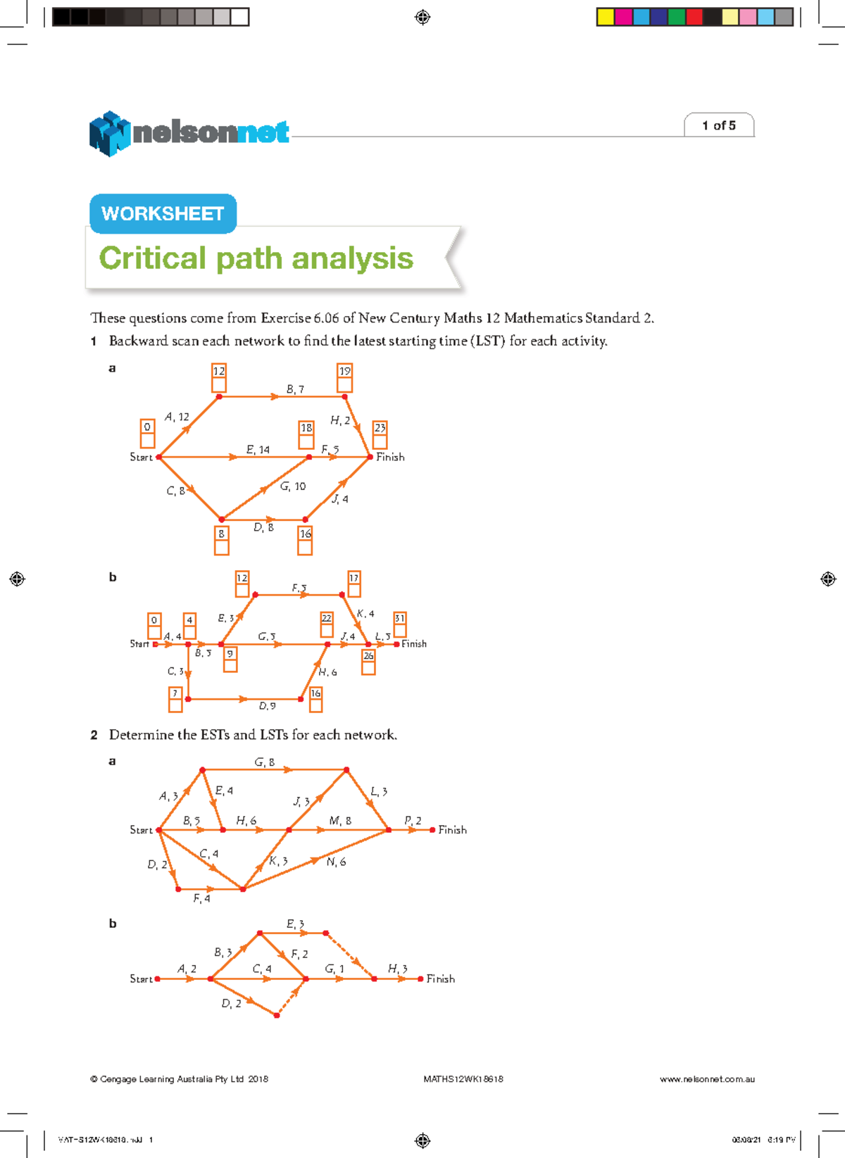 Maths 12 WK18618 - Critical Path Analysis Worksheet and Solutions - Studocu