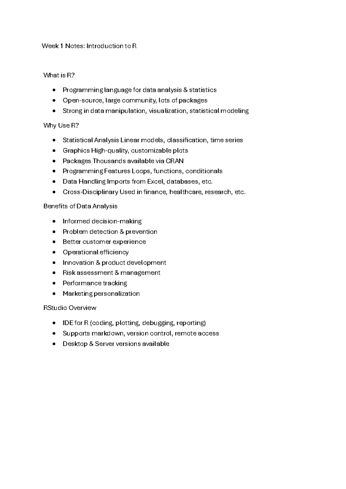 ETW2001 Week 1 Notes: Introduction to R Programming and Data Analysis ...