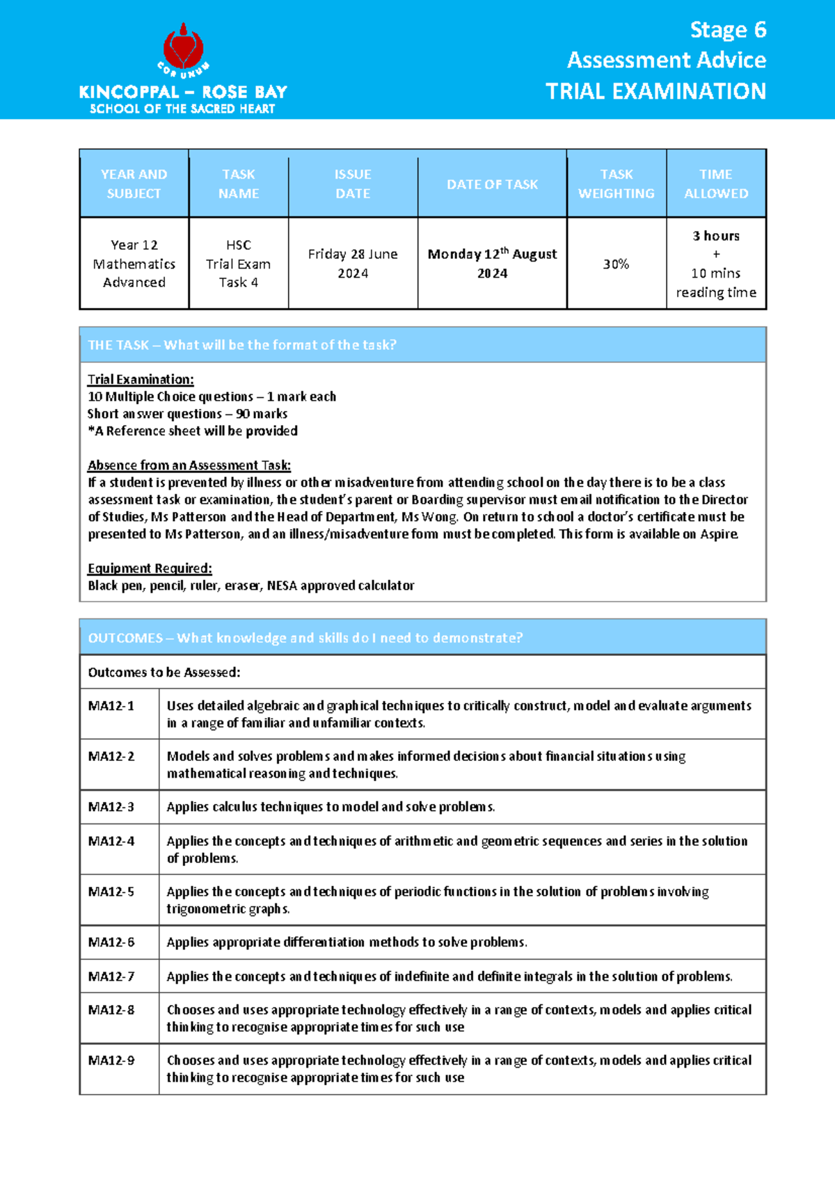 Maths Trials - Stage 6 Assessment Advice TRIAL EXAMINATION YEAR AND ...
