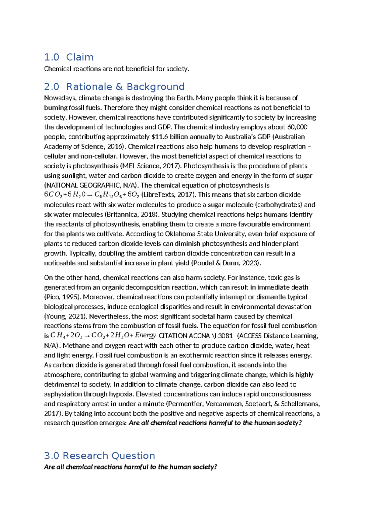 Chemistry - Research - 1 Claim Chemical reactions are not beneficial ...