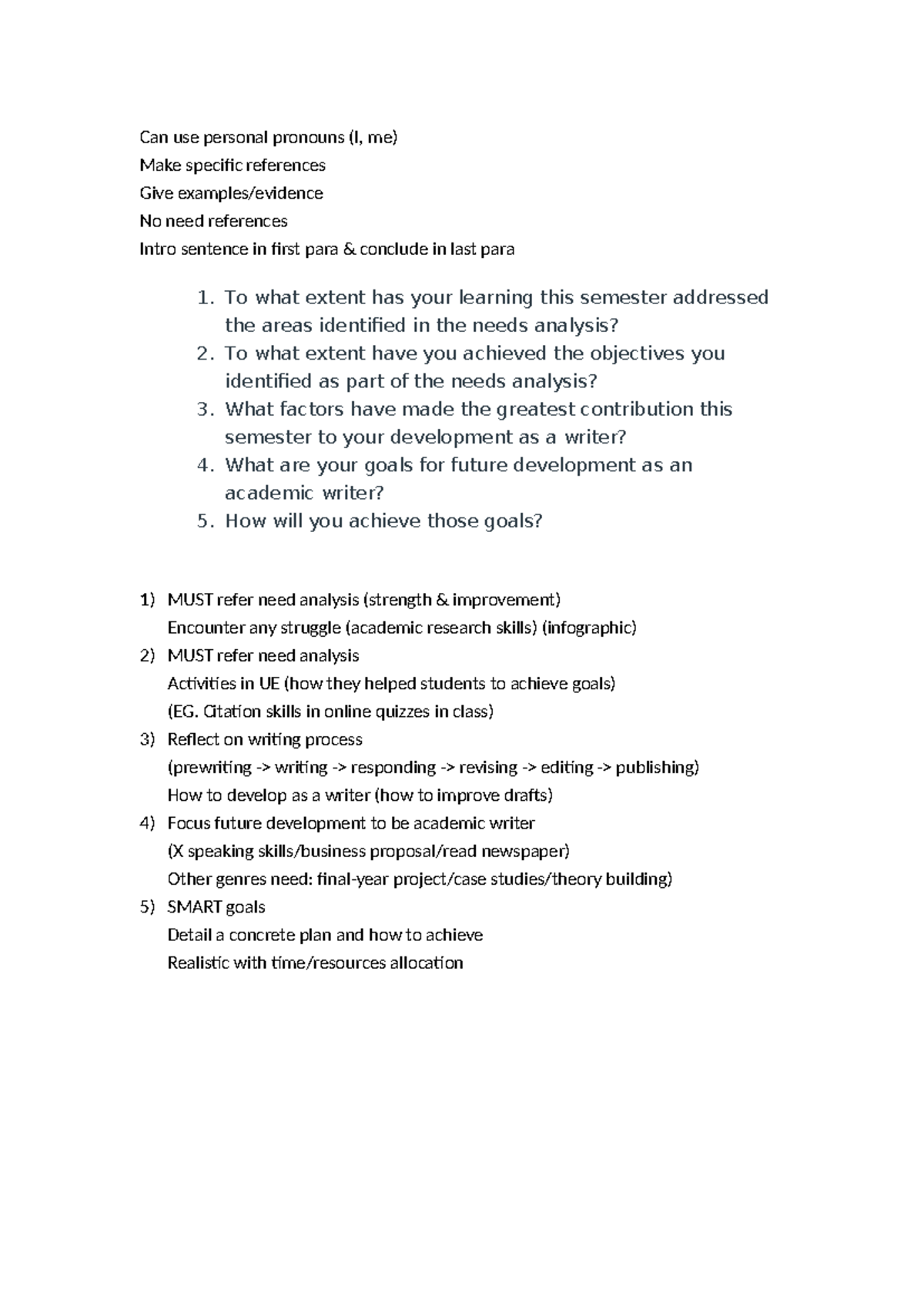 Eng self guide - Can use personal pronouns (I, me) Make specific ...
