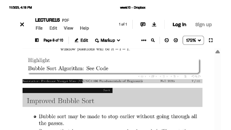 UGNG1106 Lecture 15: Improved Bubble Sort Algorithm Notes - Studocu