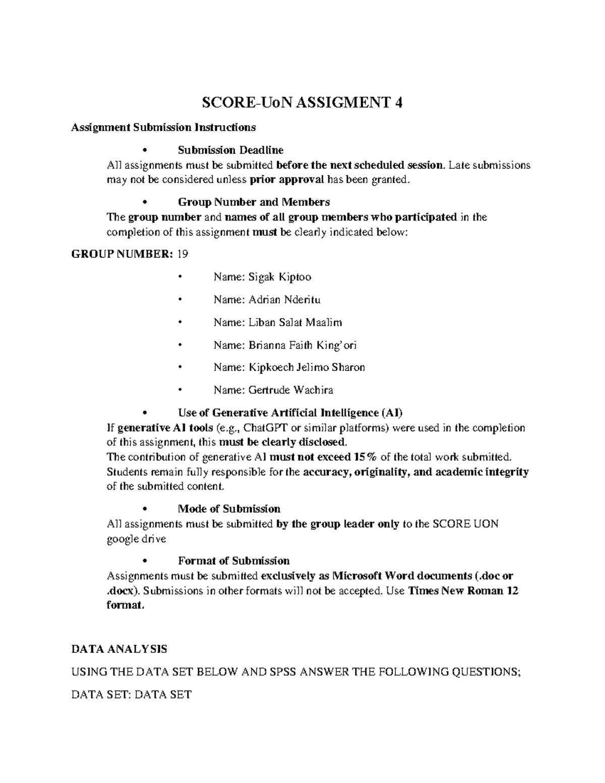 Group 19 Assignment 5: Data Analysis & Submission Guidelines - Studocu