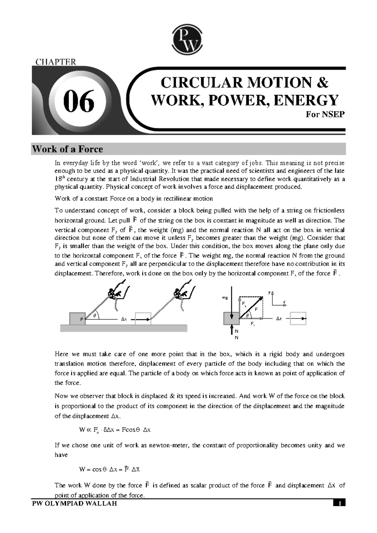 Circular Motion & Work, Power, Energy Module Notes for NSEP 2024 - Studocu