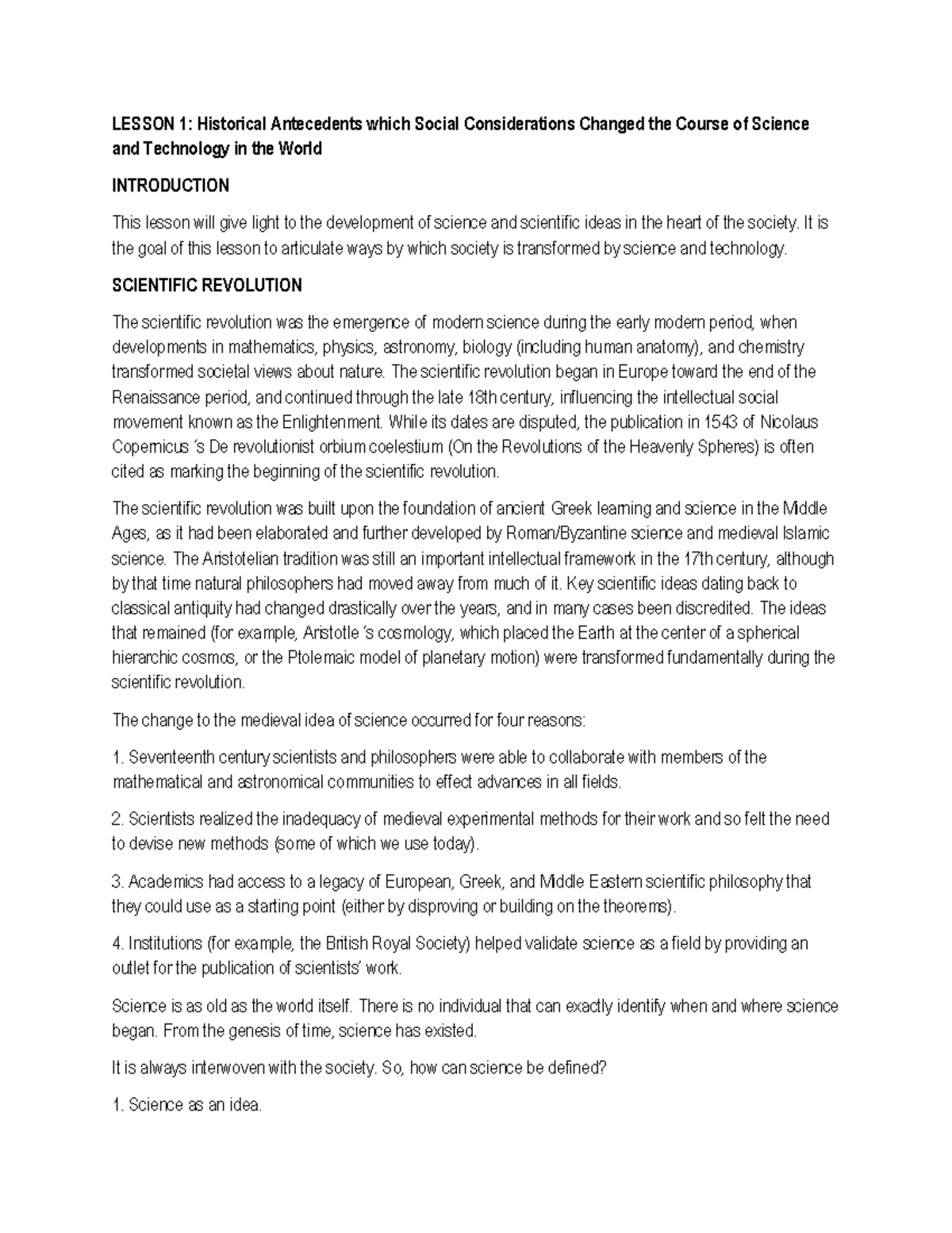 Chapter 1 Lesson 1: Historical Antecedents in Science & Tech Evolution ...