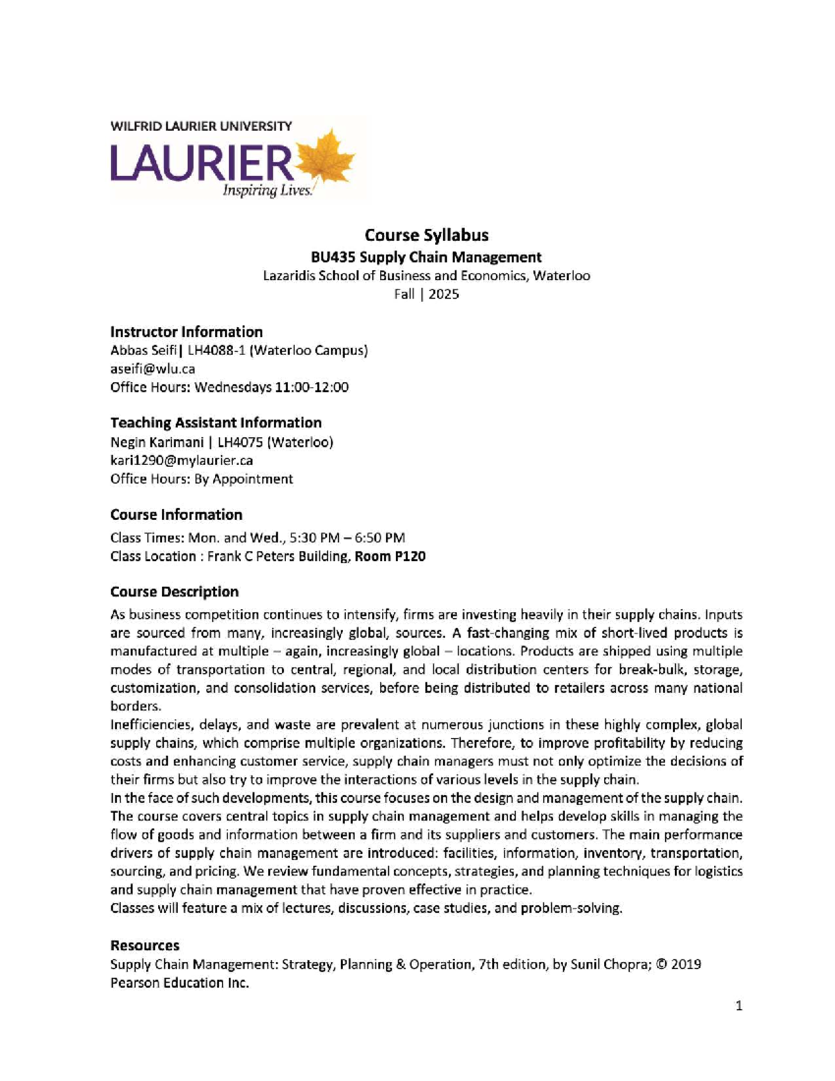 Overview of BU435 Supply Chain Management Course Syllabus - Studocu