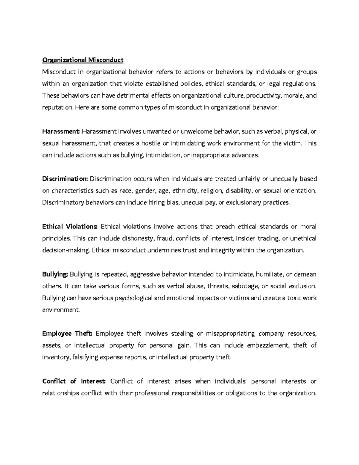 Organizational Misconduct: Understanding Behaviors and Policies - Studocu