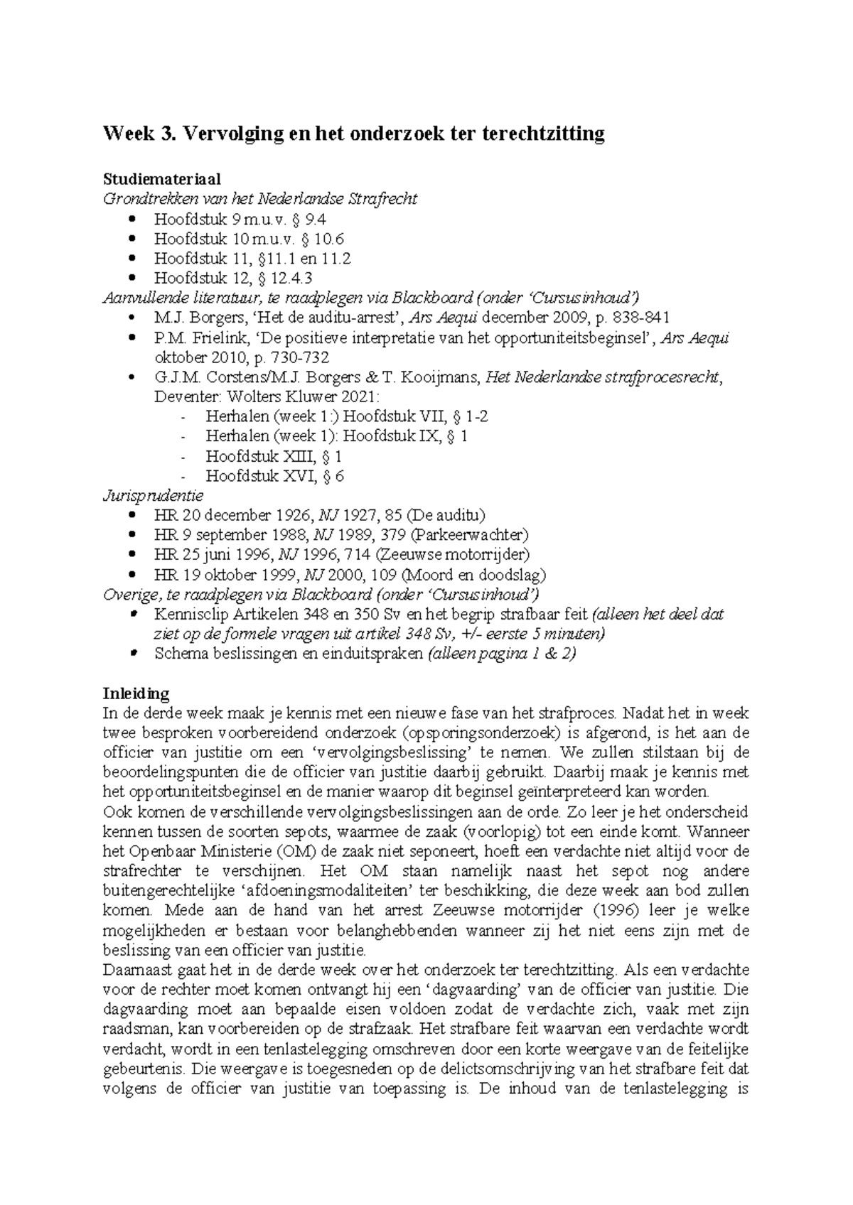 Week 3: Vervolging en Onderzoek ter Terechtzitting - Studiemateriaal ...