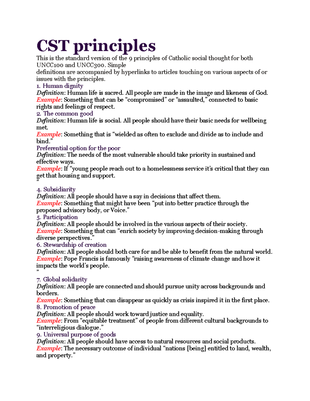 CST Principles Overview for UNCC100 & UNCC300: Key Definitions and ...