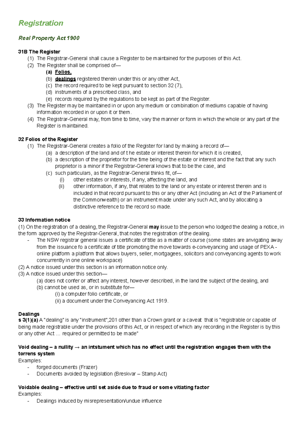 Mid Semester Exam Notes - Land Law - Torrens System - Studocu