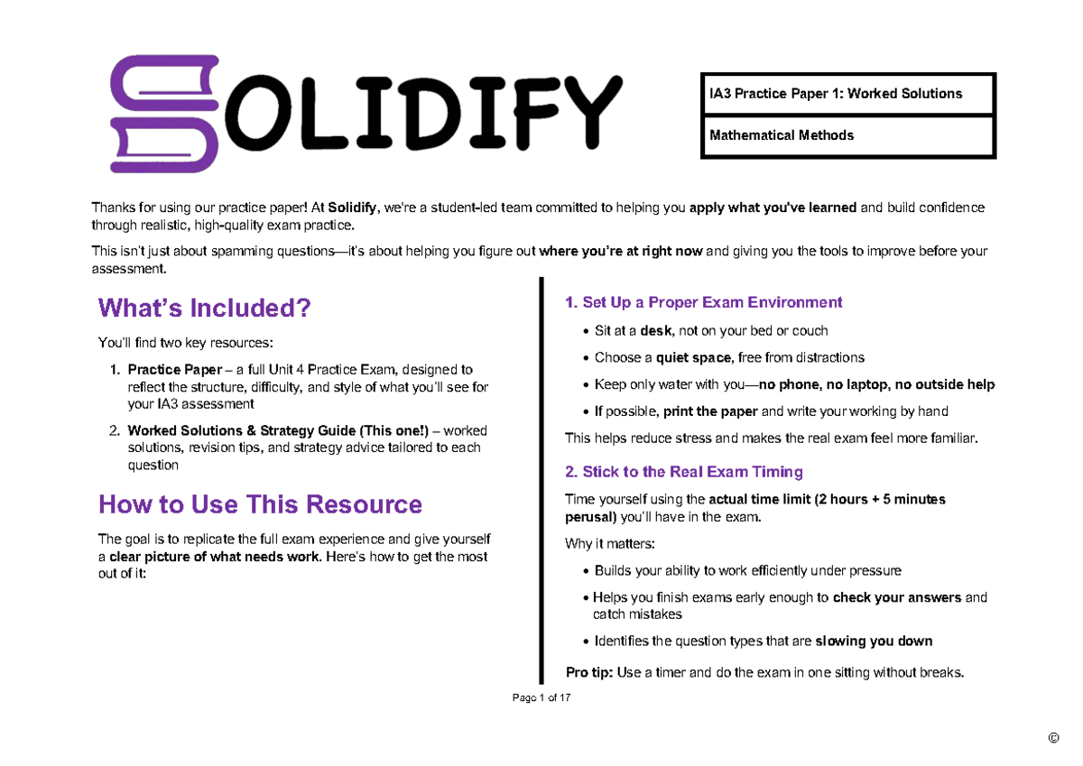 Solidify Methods IA3: Practice Paper 1 Worked Solutions Guide - Studocu