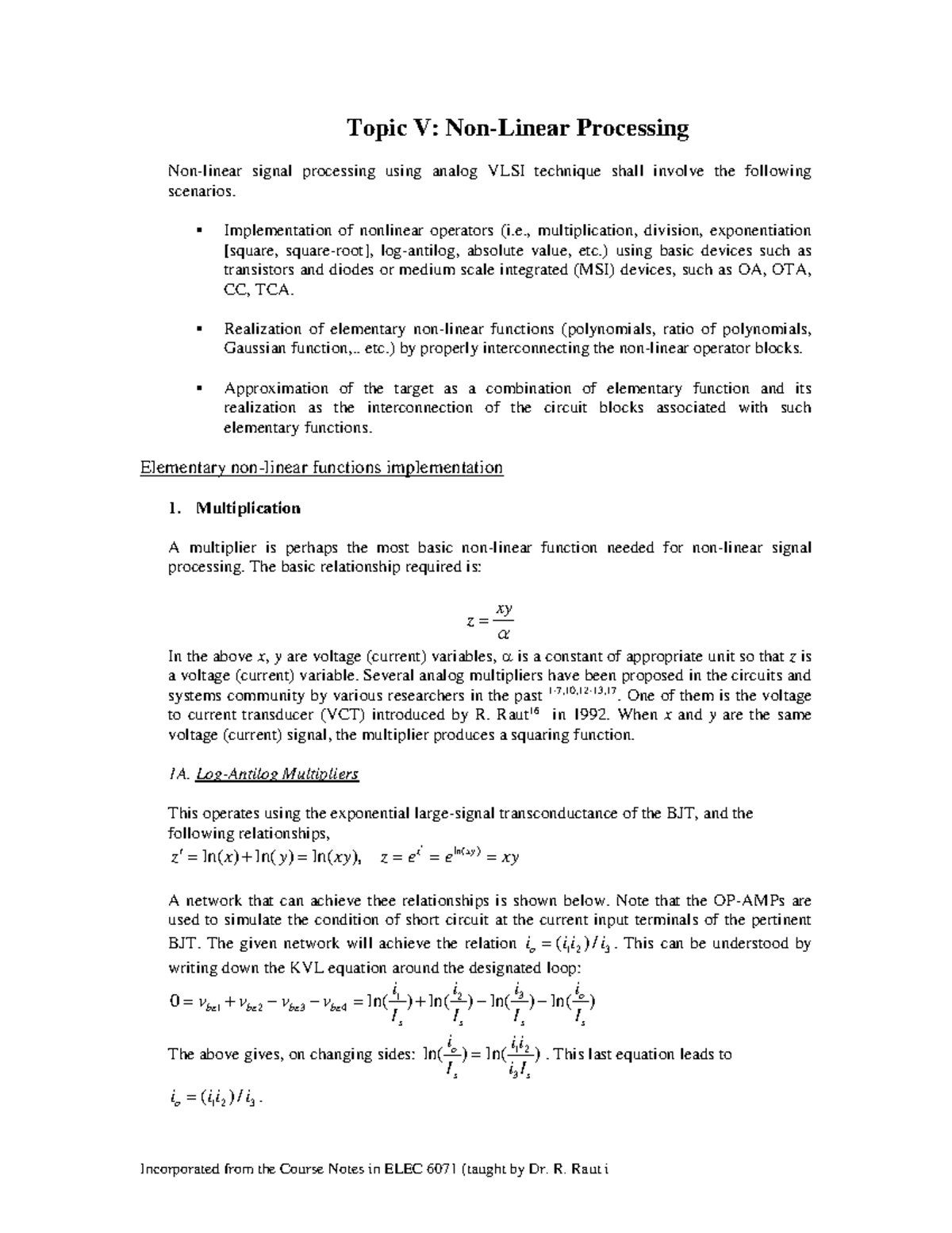 ELEC 6071: Nonlinear Circuits Realization Notes - Studocu