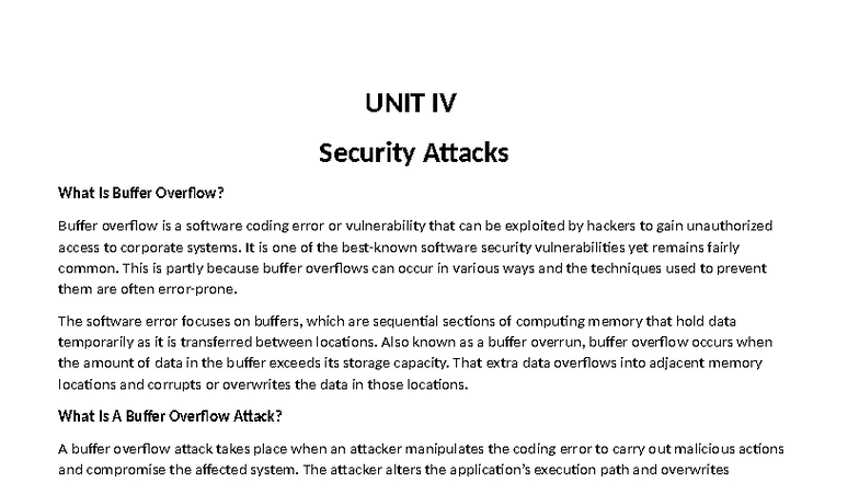 Buffer overflow - others - UNIT IV Security Attacks What Is Buffer ...