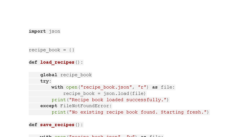Python Program for Recipe Management System - Studocu