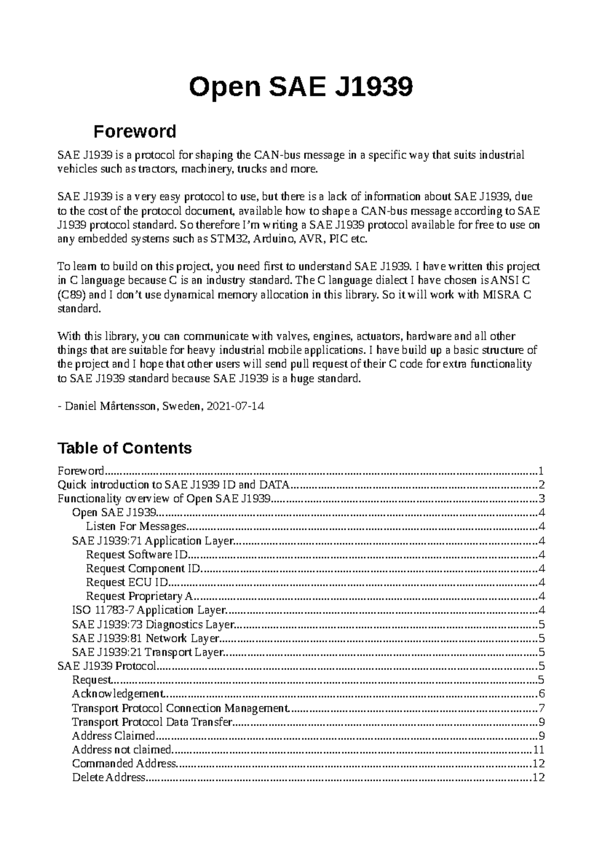 Open SAE J1939 Protocol Overview and Implementation Guide - Studocu