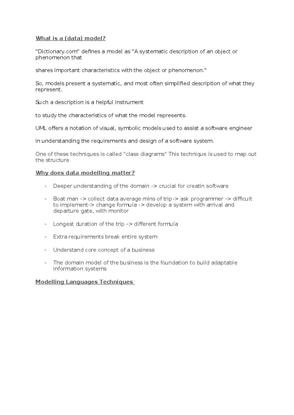 UML Course - Summary of Data Modeling Techniques and Importance - Studocu