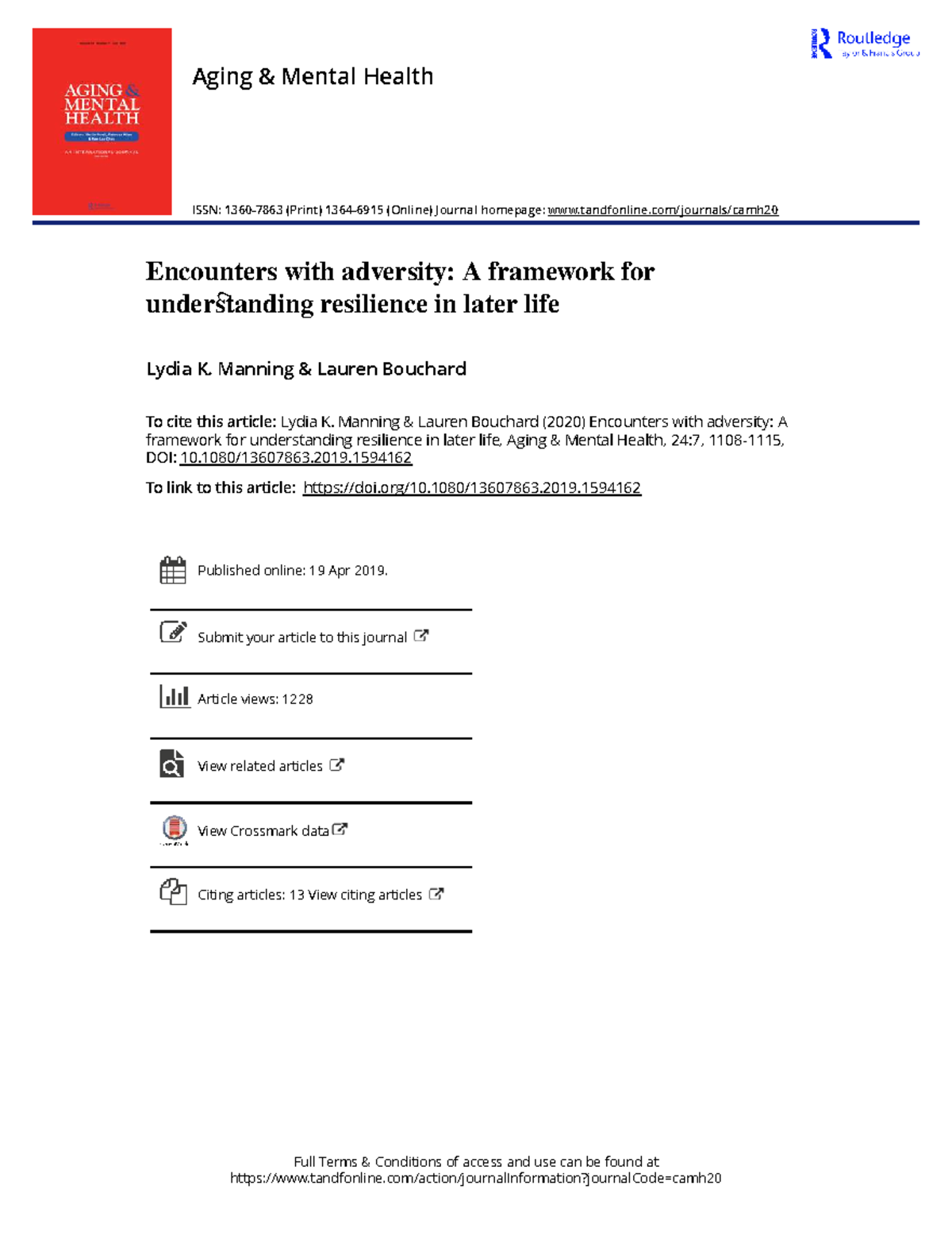Aging Mental Health: Resilience Framework in Later Life Encounters ...